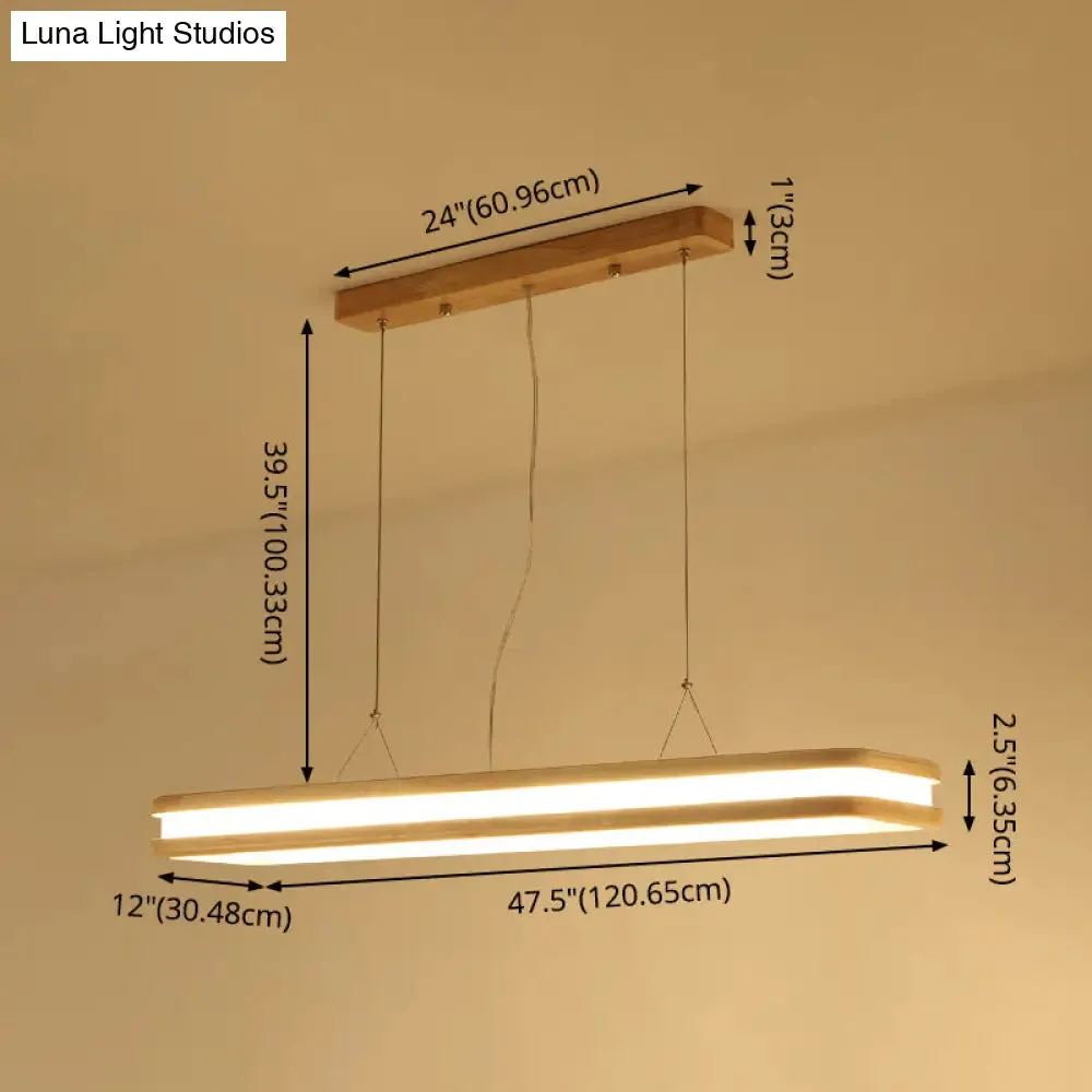 Minimalist LED Wood Rectangular Hanging Island Lamp - Acrylic Ceiling Suspension for Dinners