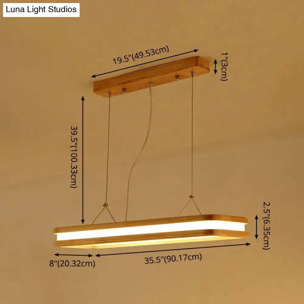 Minimalist LED Wood Rectangular Hanging Island Lamp - Acrylic Ceiling Suspension for Dinners