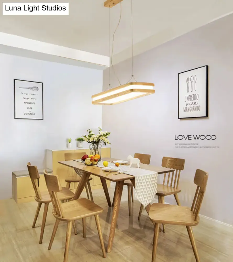 Minimalist LED Wood Rectangular Hanging Island Lamp - Acrylic Ceiling Suspension for Dinners