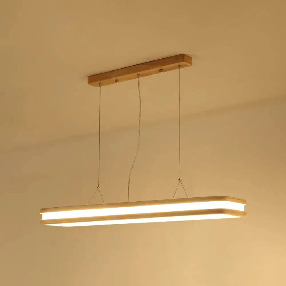 Minimalist LED Wood Rectangular Hanging Island Lamp - Acrylic Ceiling Suspension for Dinners
