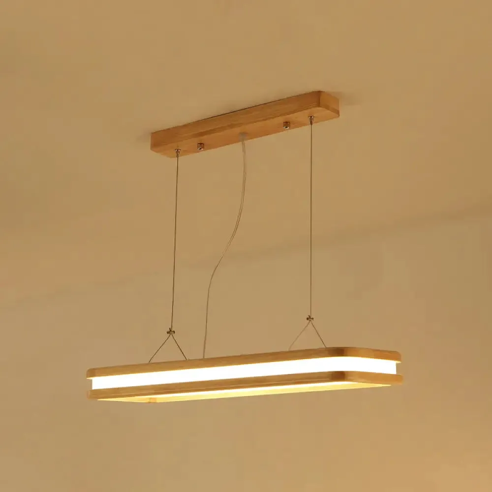 Minimalist LED Wood Rectangular Hanging Island Lamp - Acrylic Ceiling Suspension for Dinners