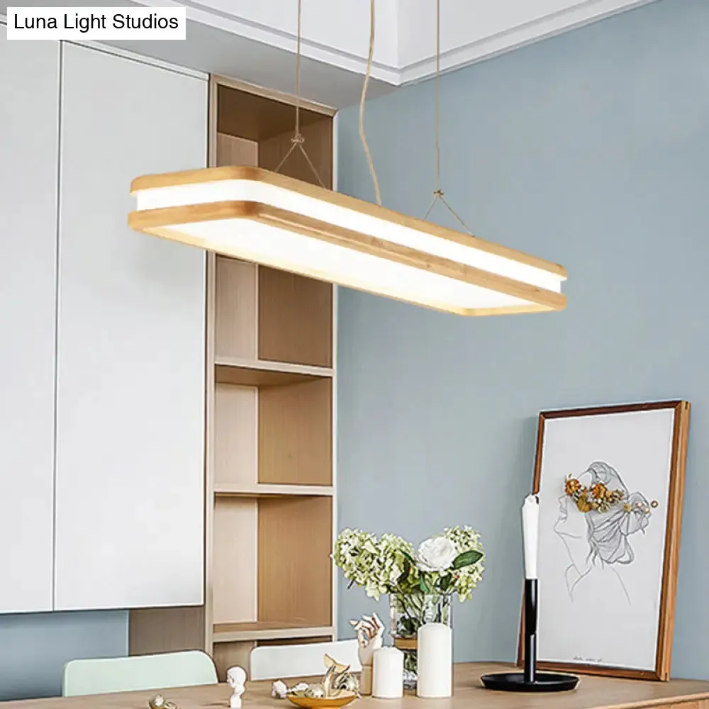 Minimalist LED Wood Rectangular Hanging Island Lamp - Acrylic Ceiling Suspension for Dinners