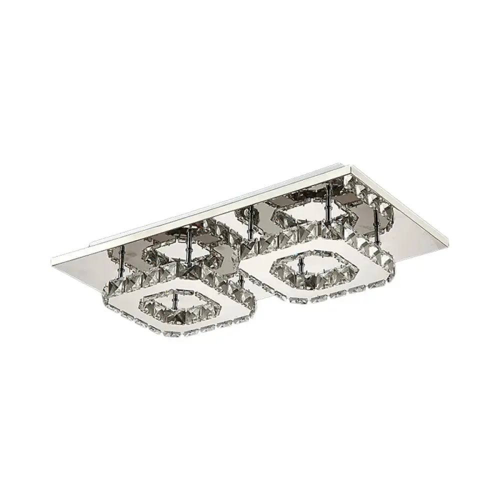 Modern LED Crystal Flush Mount Ceiling Light with Beveled Square Design for Corridor, Chrome Finish