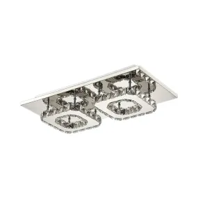 Modern LED Crystal Flush Mount Ceiling Light with Beveled Square Design for Corridor, Chrome Finish