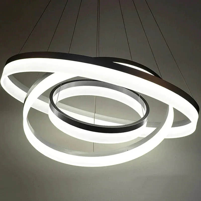 Modern LED Pendant Lights Fixtures For Living Dining Room Decor Rings Suspension Bedroom Lustre Circle Hanging Lamp With Remote