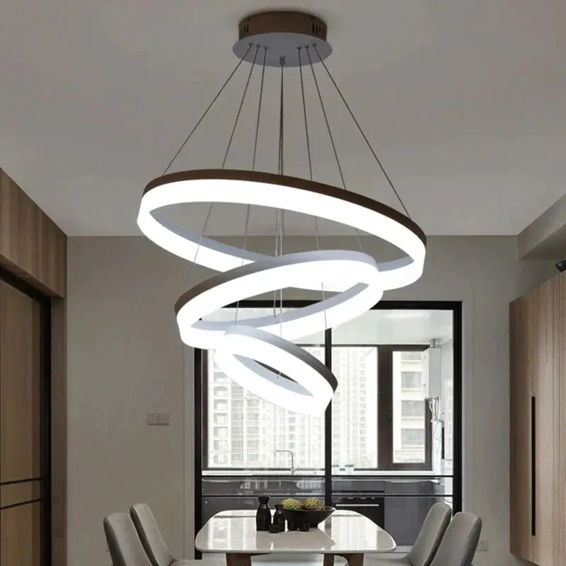 Modern LED Pendant Lights Fixtures For Living Dining Room Decor Rings Suspension Bedroom Lustre Circle Hanging Lamp With Remote