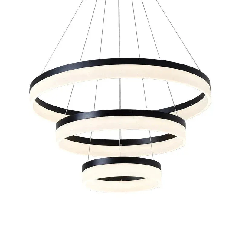 Modern LED Pendant Lights Fixtures For Living Dining Room Decor Rings Suspension Bedroom Lustre Circle Hanging Lamp With Remote