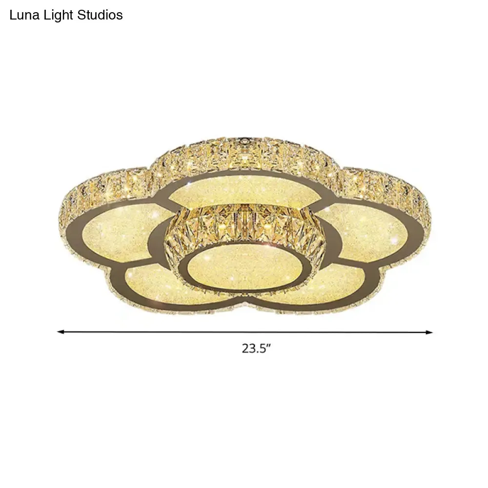 Modern White Clear Crystal Glass Flower Flush Mount LED Ceiling Light - 14"/18"/23.5" Warm/White Light, Remote Control Dimmable
