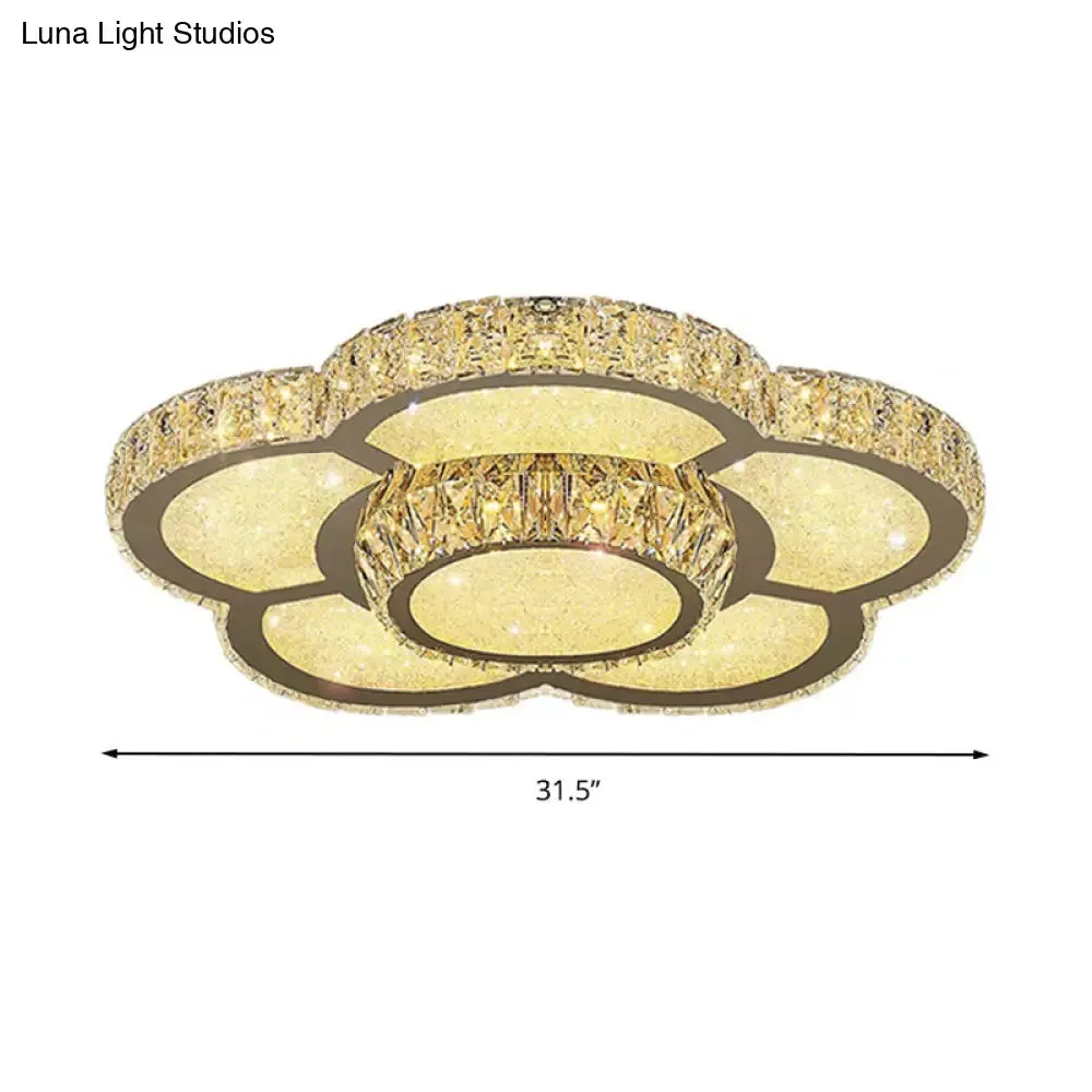 Modern White Clear Crystal Glass Flower Flush Mount LED Ceiling Light - 14"/18"/23.5" Warm/White Light, Remote Control Dimmable