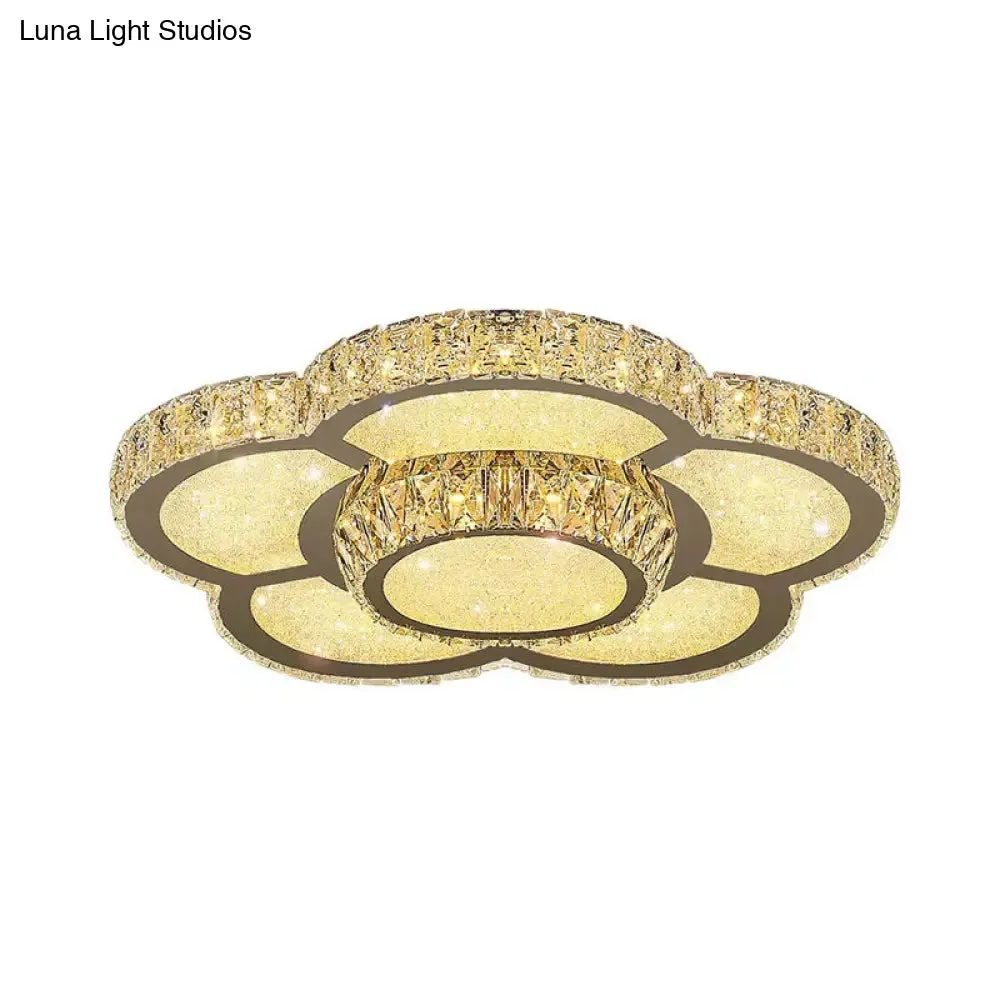 Modern White Clear Crystal Glass Flower Flush Mount LED Ceiling Light - 14"/18"/23.5" Warm/White Light, Remote Control Dimmable