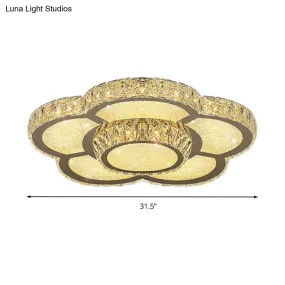Modern White Clear Crystal Glass Flower Flush Mount LED Ceiling Light - 14"/18"/23.5" Warm/White Light, Remote Control Dimmable