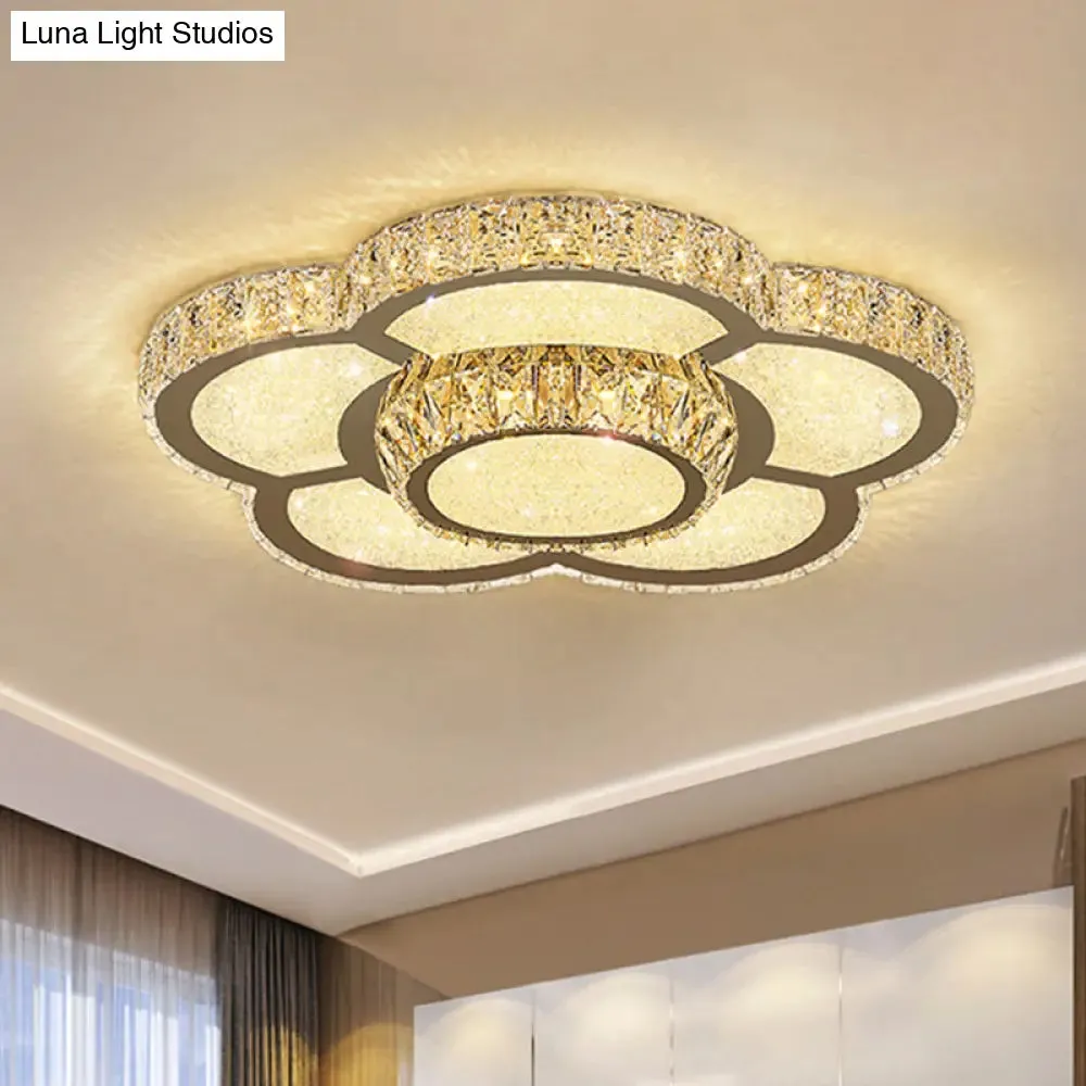 Modern White Clear Crystal Glass Flower Flush Mount LED Ceiling Light - 14"/18"/23.5" Warm/White Light, Remote Control Dimmable