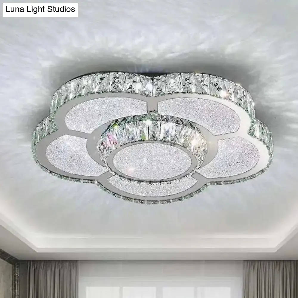 Modern White Clear Crystal Glass Flower Flush Mount LED Ceiling Light - 14"/18"/23.5" Warm/White Light, Remote Control Dimmable