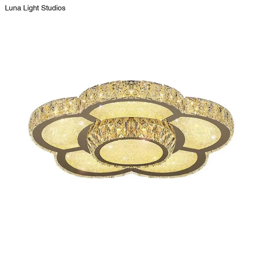 Modern White Clear Crystal Glass Flower Flush Mount LED Ceiling Light - 14"/18"/23.5" Warm/White Light, Remote Control Dimmable