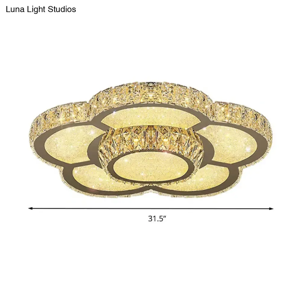 Modern White Clear Crystal Glass Flower Flush Mount LED Ceiling Light - 14"/18"/23.5" Warm/White Light, Remote Control Dimmable