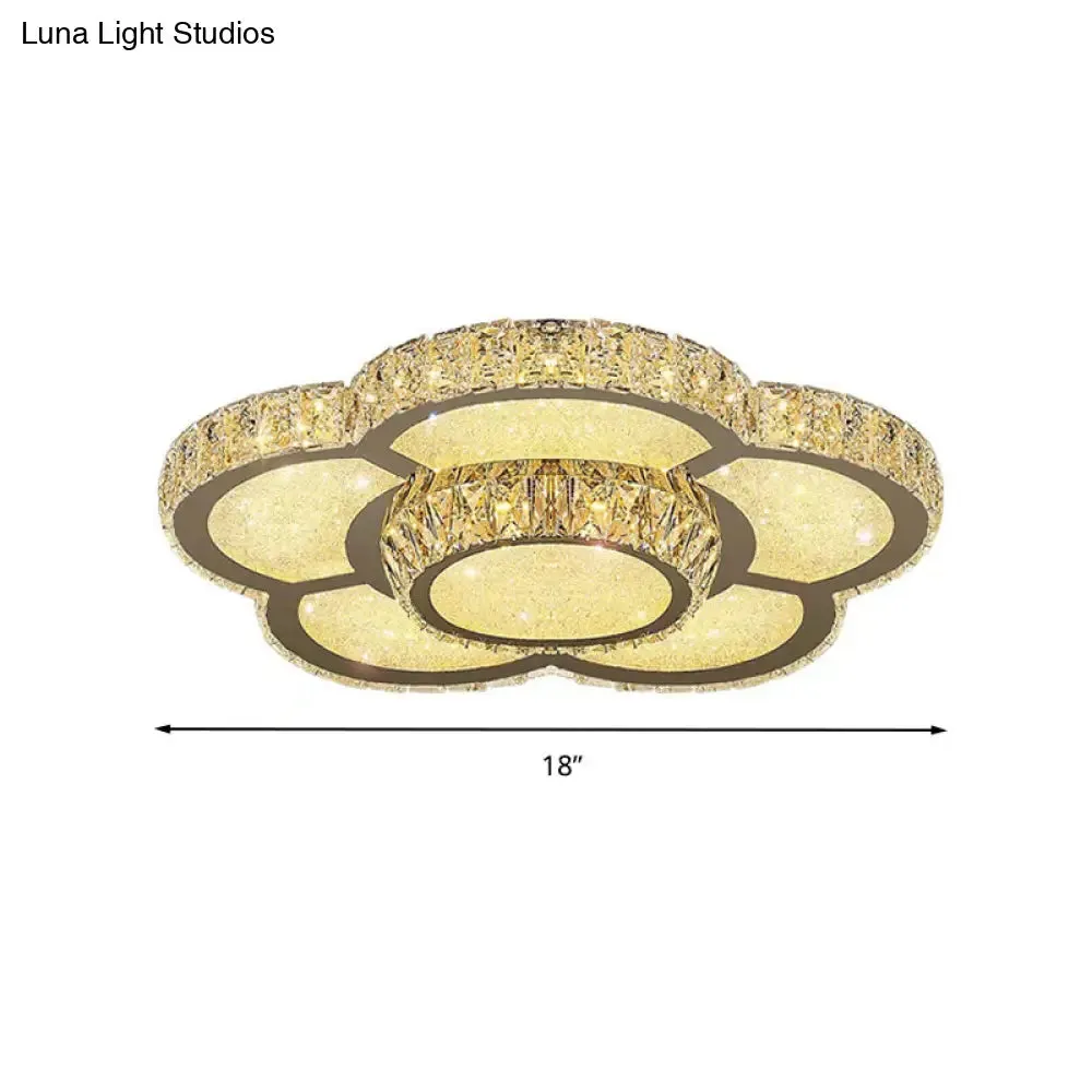 Modern White Clear Crystal Glass Flower Flush Mount LED Ceiling Light - 14"/18"/23.5" Warm/White Light, Remote Control Dimmable