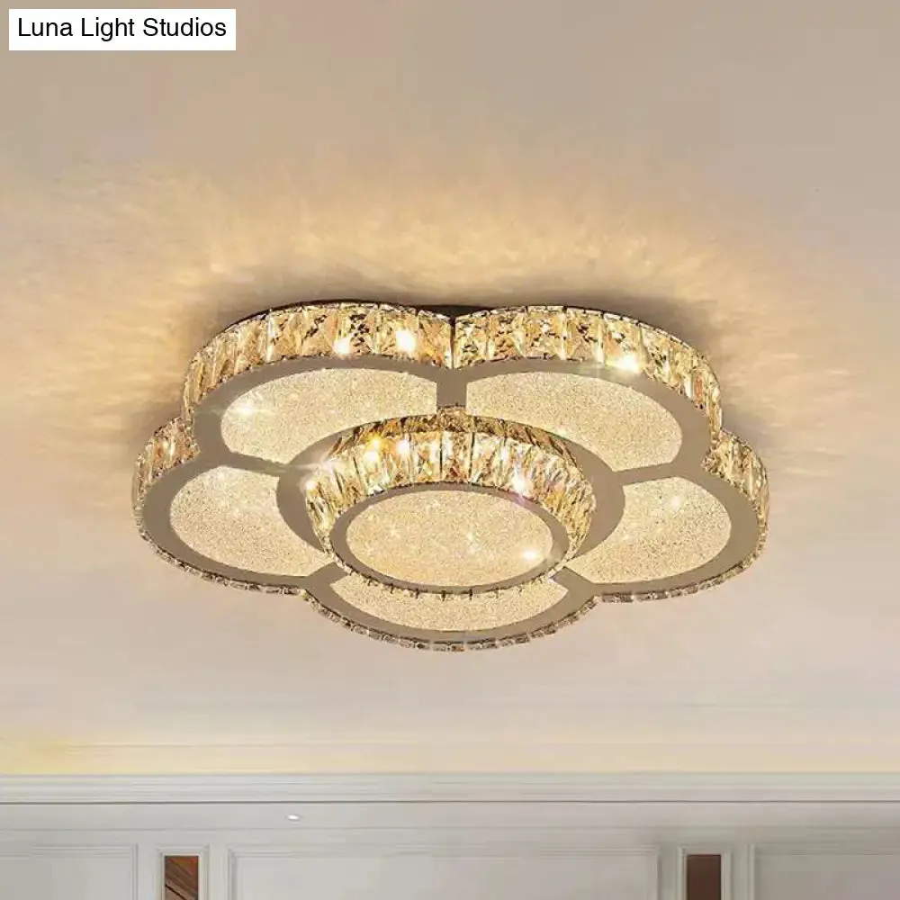Modern White Clear Crystal Glass Flower Flush Mount LED Ceiling Light - 14"/18"/23.5" Warm/White Light, Remote Control Dimmable