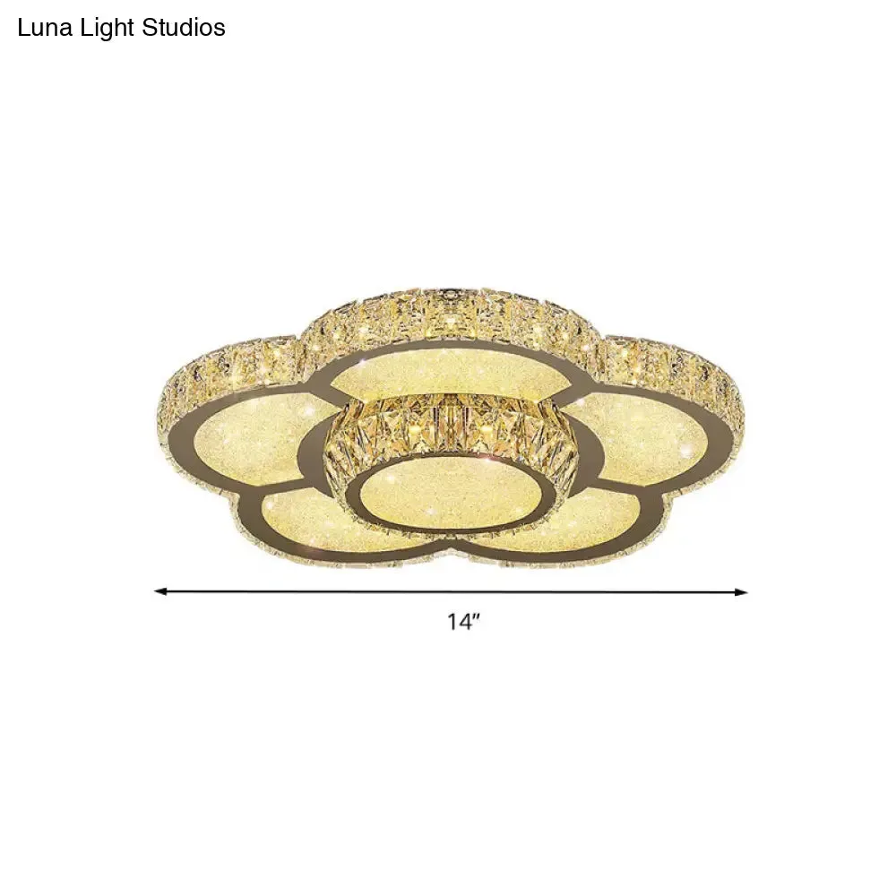 Modern White Clear Crystal Glass Flower Flush Mount LED Ceiling Light - 14"/18"/23.5" Warm/White Light, Remote Control Dimmable