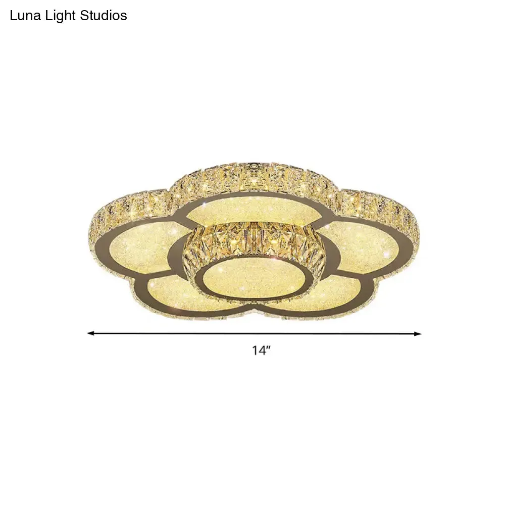 Modern White Clear Crystal Glass Flower Flush Mount LED Ceiling Light - 14"/18"/23.5" Warm/White Light, Remote Control Dimmable