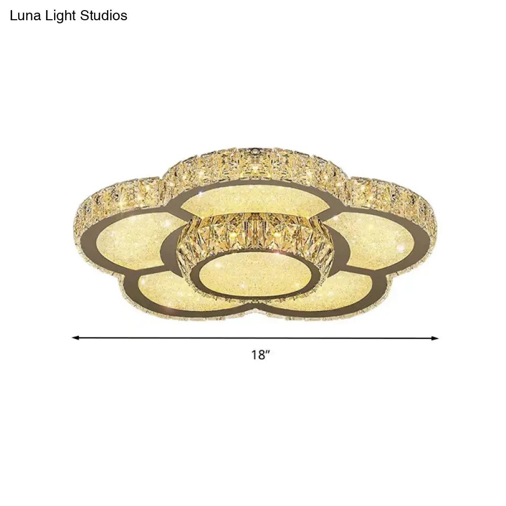 Modern White Clear Crystal Glass Flower Flush Mount LED Ceiling Light - 14"/18"/23.5" Warm/White Light, Remote Control Dimmable