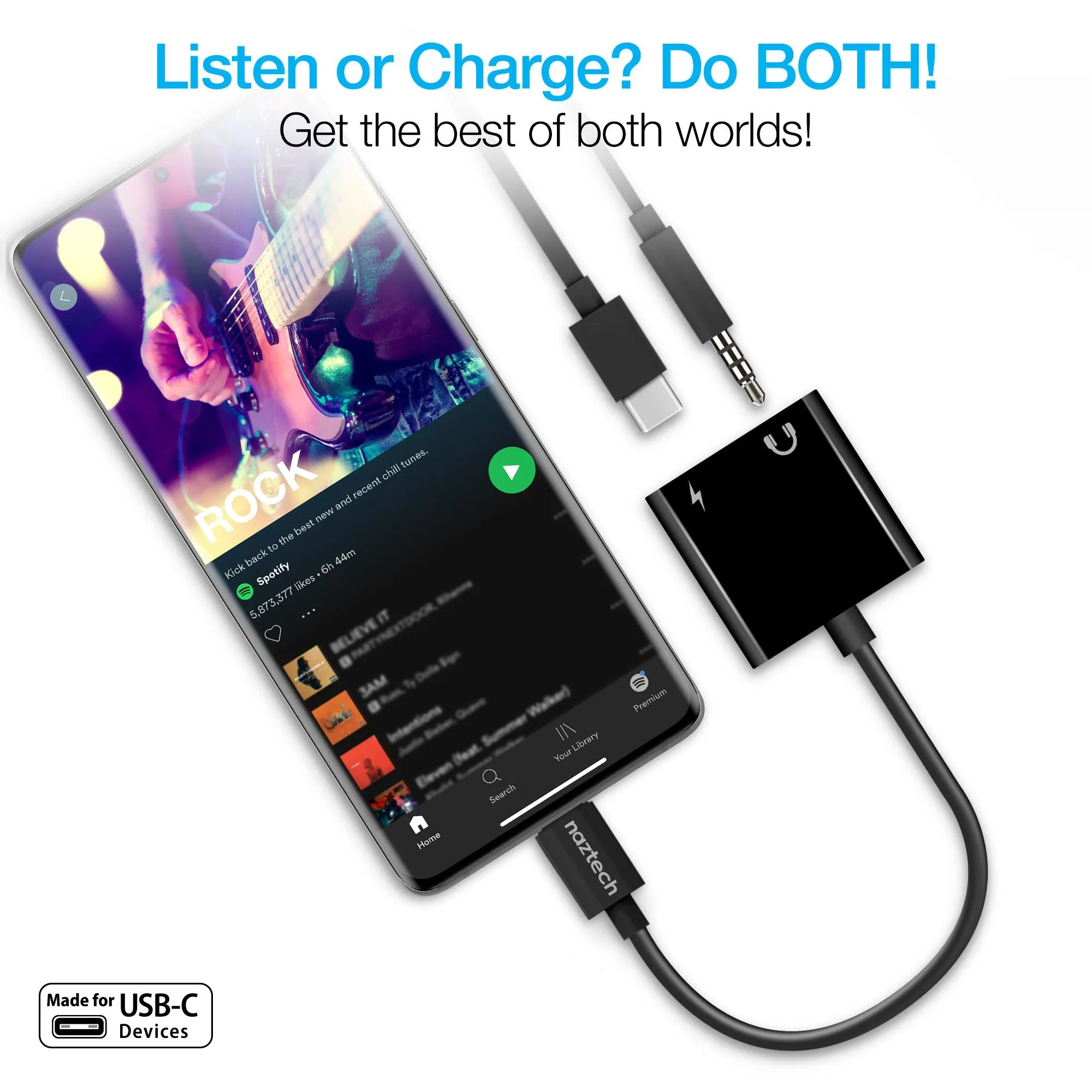 Naztech USB-C & 3.5mm Audio   Charge Adapter (15163-HYP)