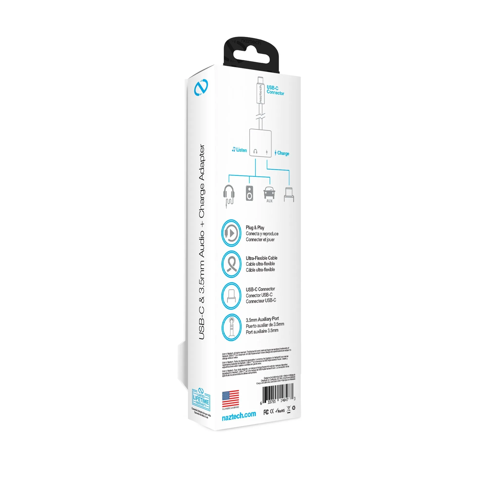 Naztech USB-C & 3.5mm Audio   Charge Adapter (15163-HYP)