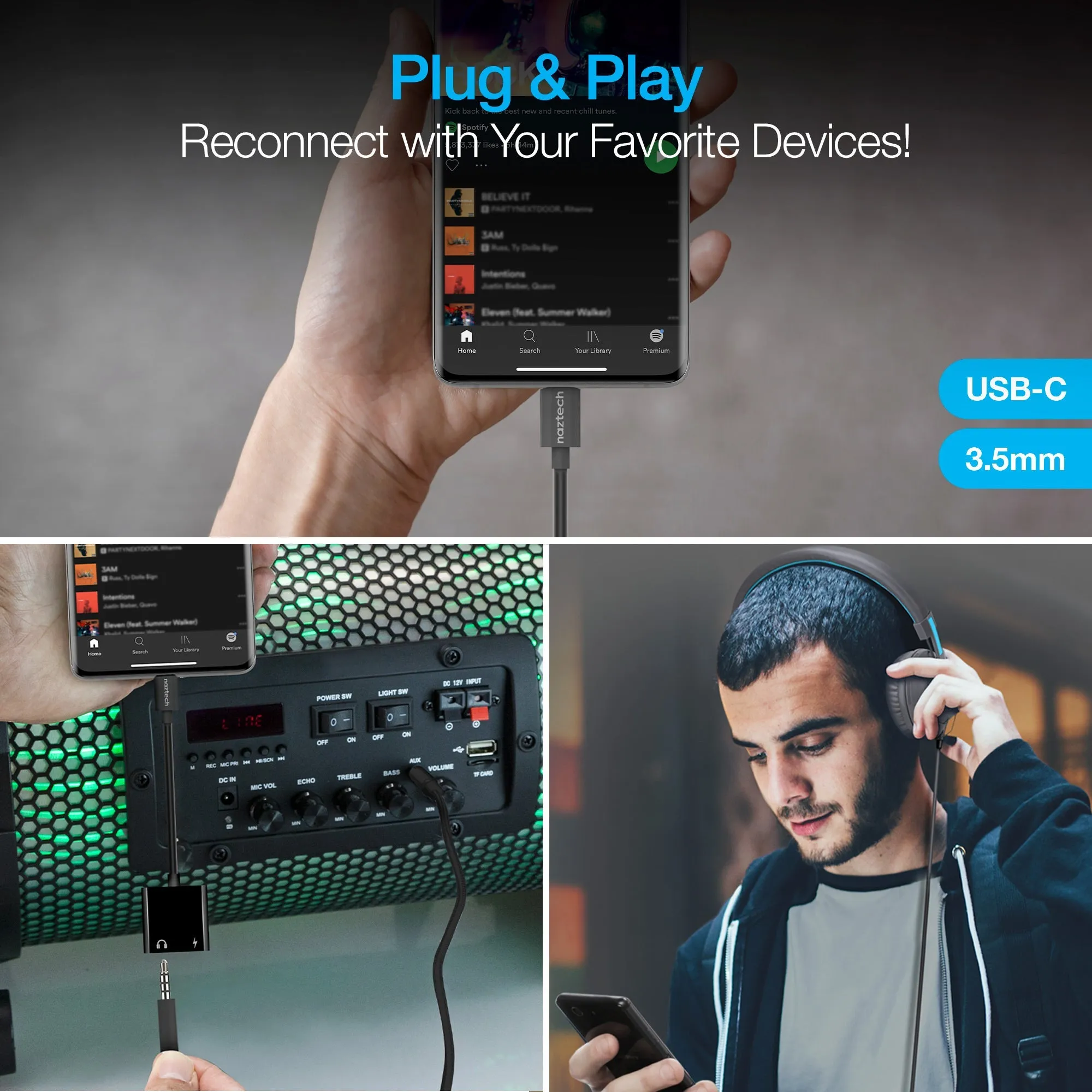 Naztech USB-C & 3.5mm Audio   Charge Adapter (15163-HYP)