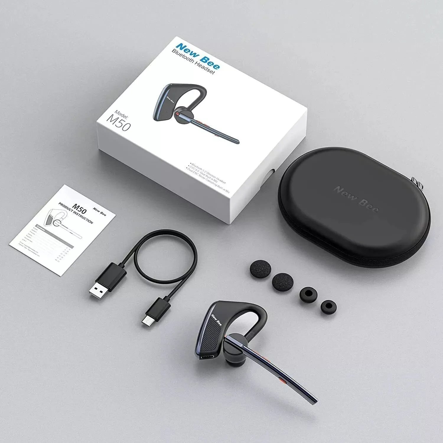 New Bee Bluetooth Headset with Dual Microphone & CVC 8.0
