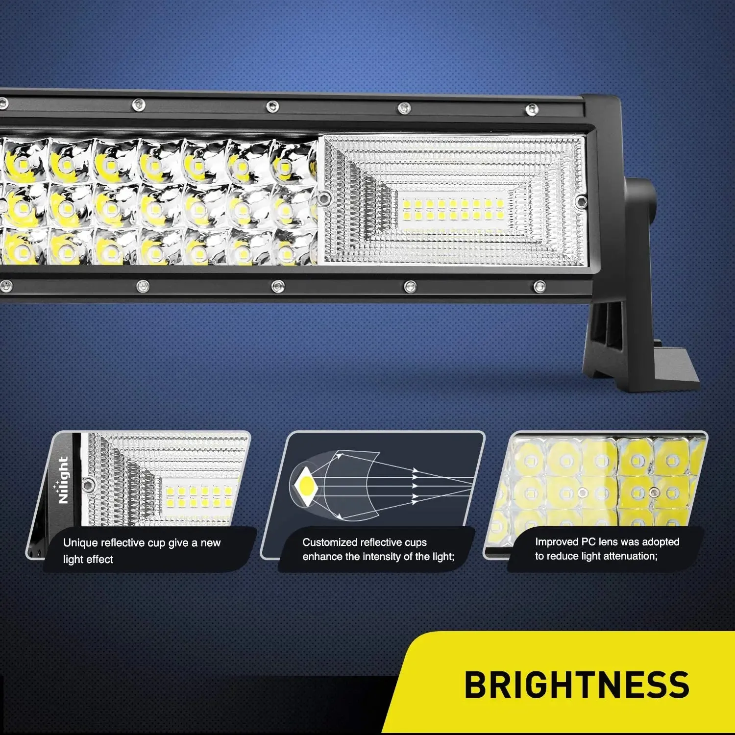 Nilight 32-Inch 378W Triple Row 37800LM Flood Spot Combo Bar Driving Super Bright Led Off Road Lights for Trucks Jeep UTV ATV Boat