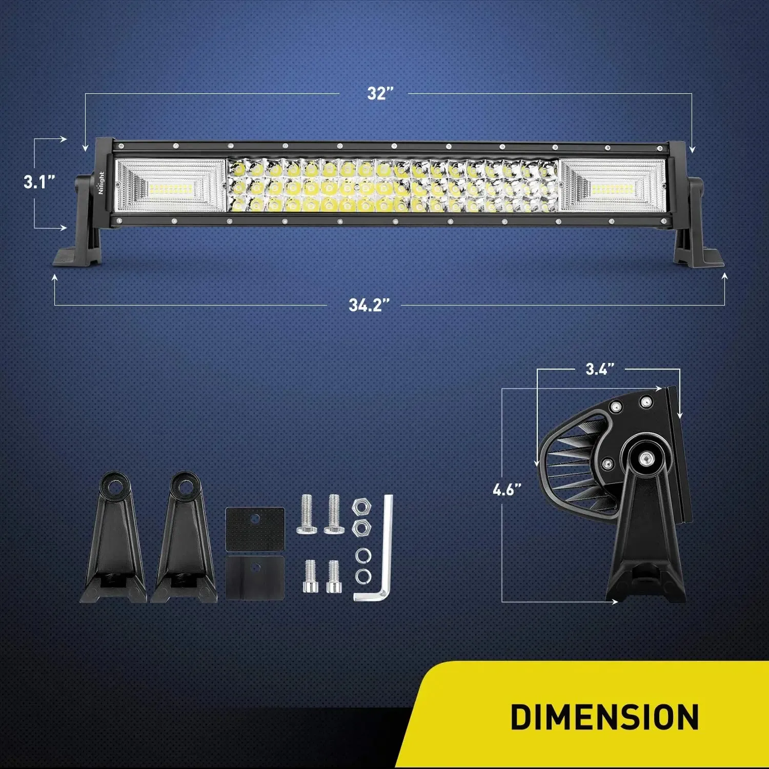 Nilight 32-Inch 378W Triple Row 37800LM Flood Spot Combo Bar Driving Super Bright Led Off Road Lights for Trucks Jeep UTV ATV Boat