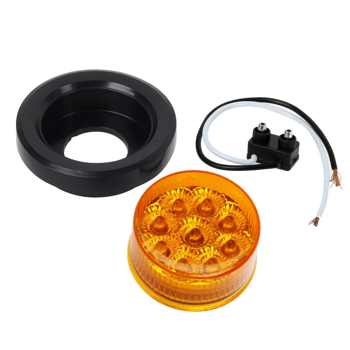 Partsam 2Pcs 2 Inch Round Truck Trailer Led Side Marker Clearance Light Amber 9 Diodes with Reflectors Sealed Waterproof 12V 2 Inch Round LED Side Fender Panel Lights with Grommets and Wire Pigtail
