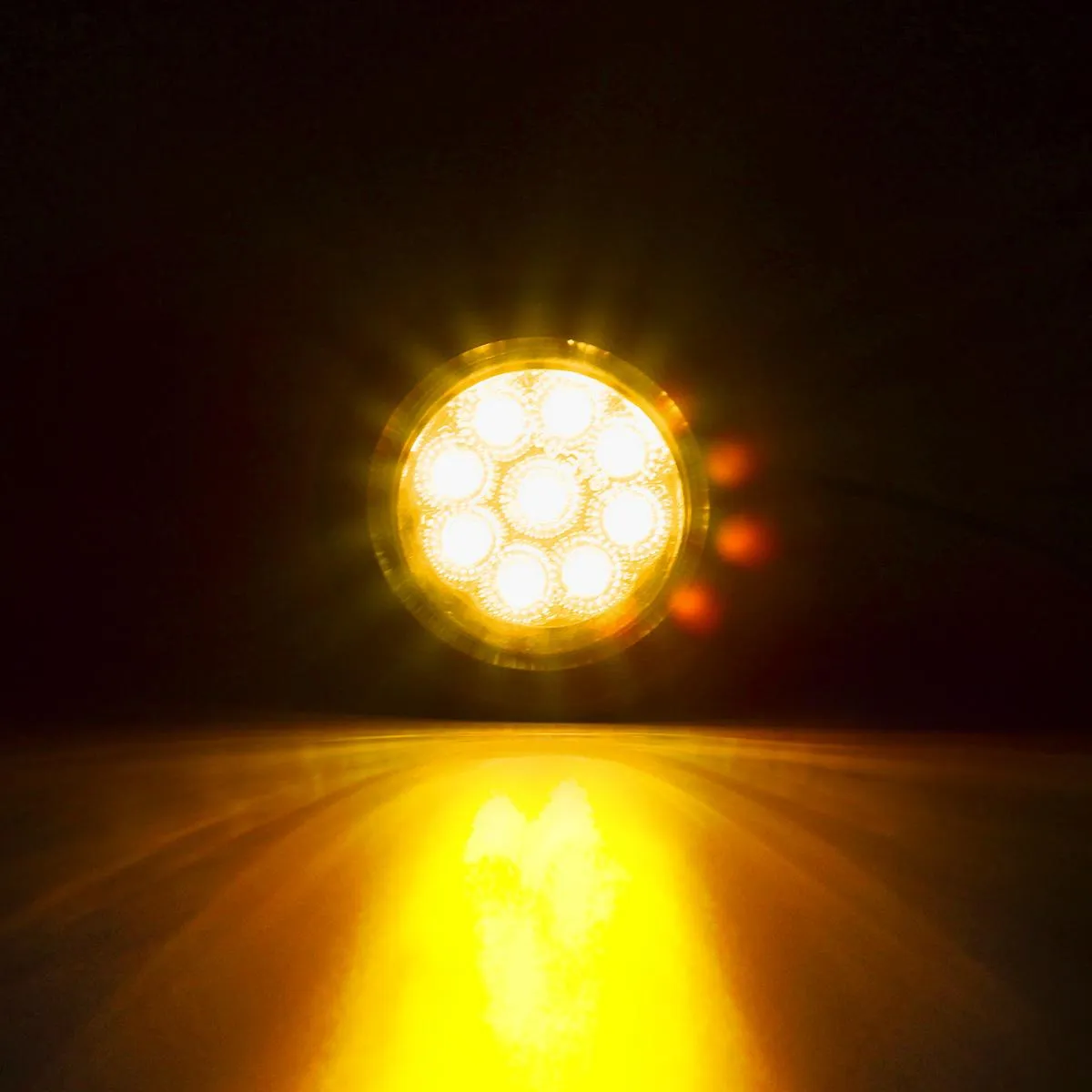 Partsam 2Pcs 2 Inch Round Truck Trailer Led Side Marker Clearance Light Amber 9 Diodes with Reflectors Sealed Waterproof 12V 2 Inch Round LED Side Fender Panel Lights with Grommets and Wire Pigtail