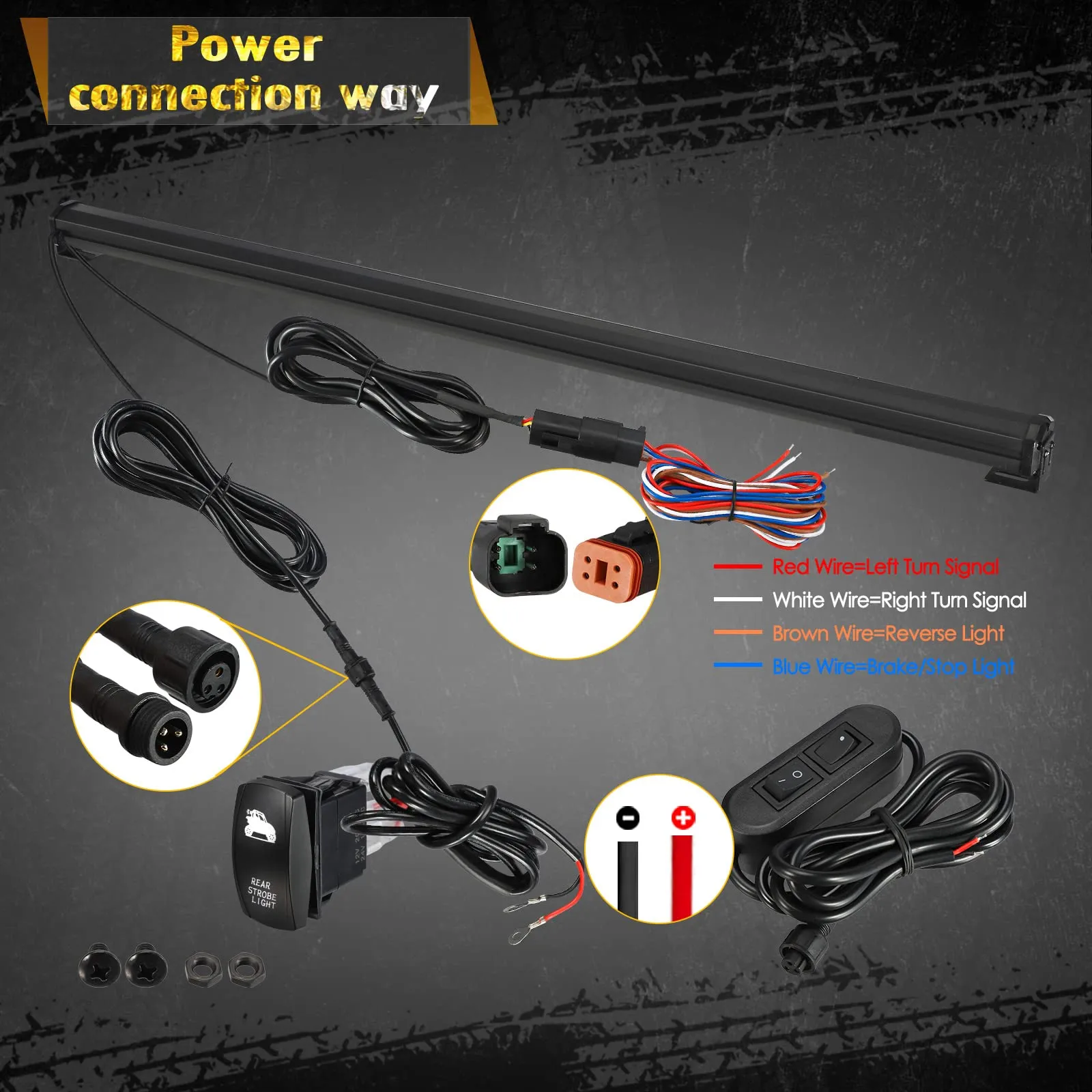 Partsam 36" Chase Strobe Light Bar for UTV, ATV, RZR, Polaris