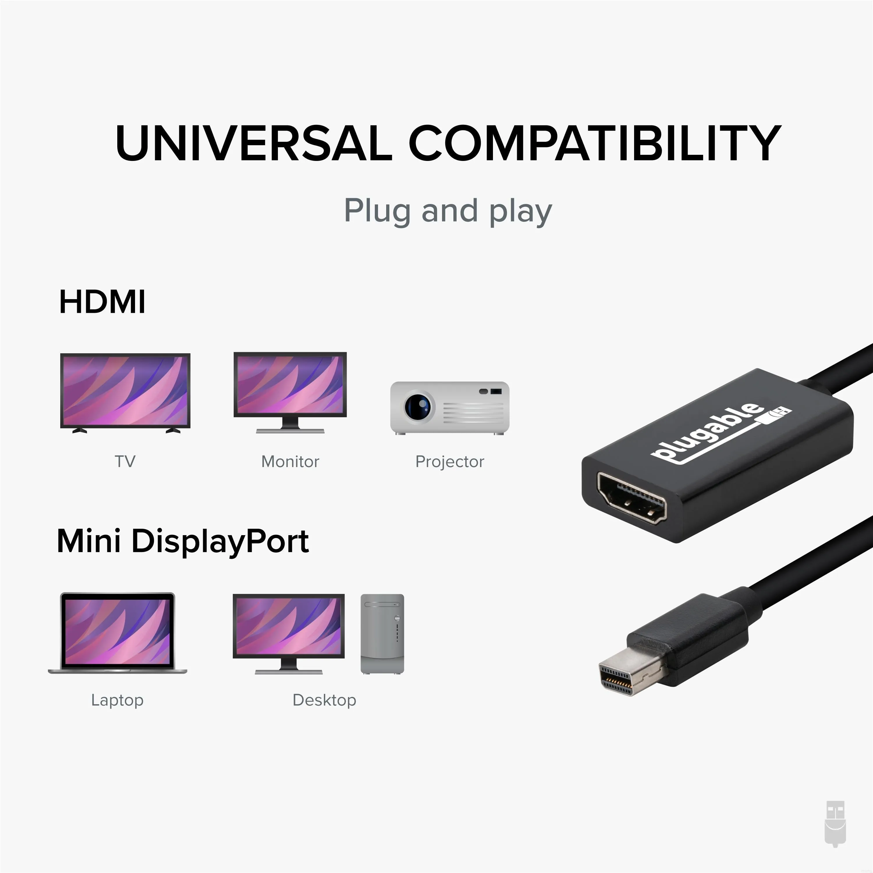 Plugable Mini DisplayPort/Thunderbolt™ 2 to HDMI 2.0 Active Adapter