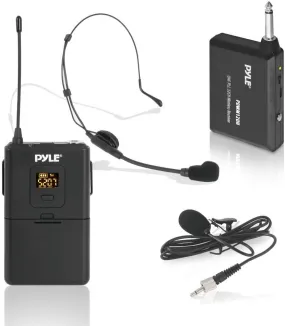 Pyle UHF 32-Channels Wireless Microphone - System Set w/ Headset & Lavalier Lapel Microphones, Beltpack Transmitter, Clip on Lavalier Mic & Receiver-Perfect for Karaoke & Conference - PDWM12UH,Black