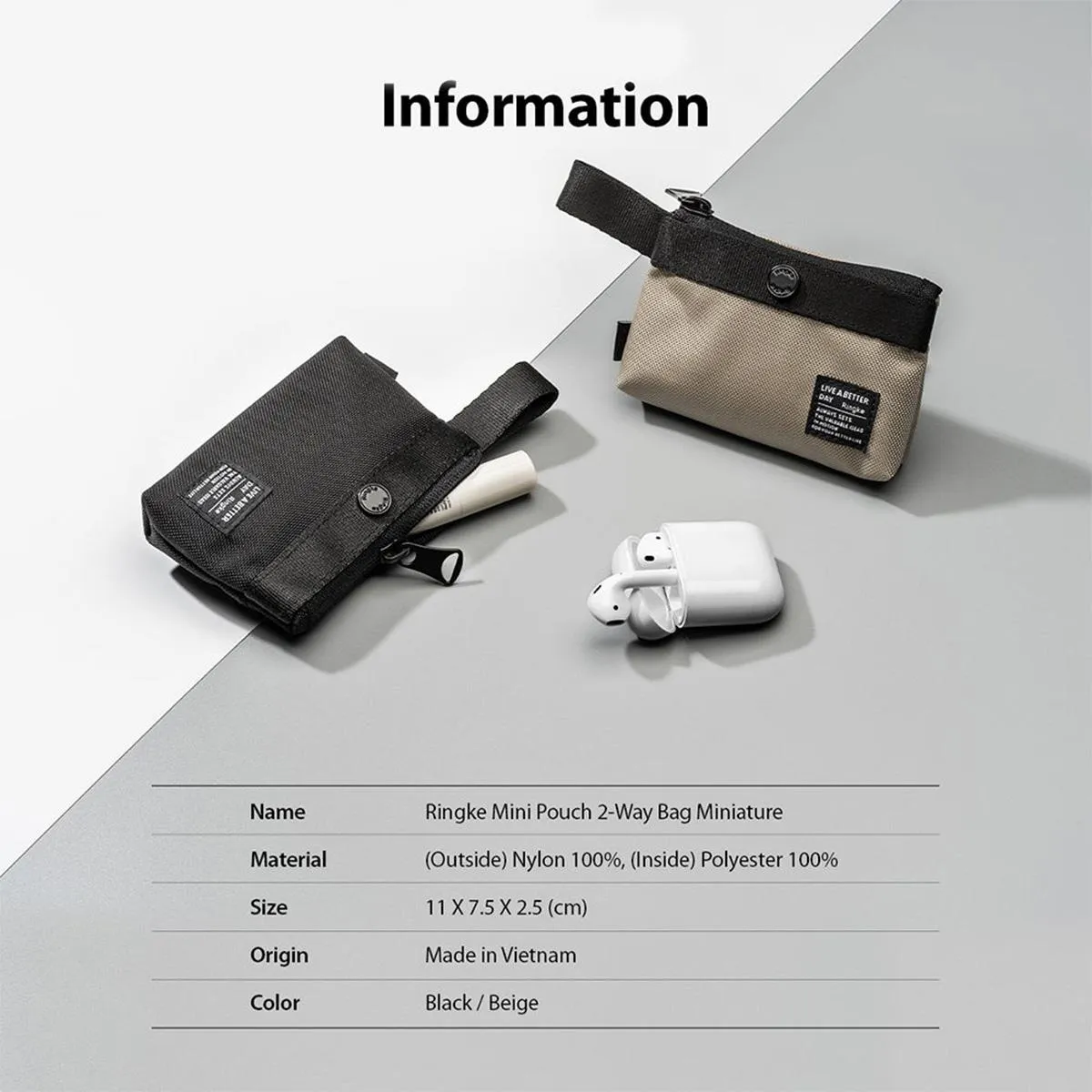 Ringke Mini Pouch - 11 x 7.5 x 2.5 cm ( Two Way Bag Miniature)