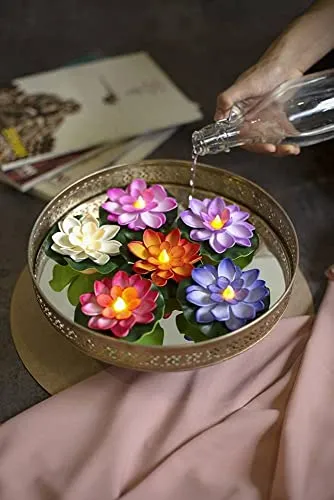 SMARTCAM 4 Pcs Sensor Water Floating Diyas Smokeless Flameless Candles Lotus Flowers Led Tea Light Candle for Pool, Pond, Glass Water Bowl,Diwali Decoration, Home Decor Items (Multi)