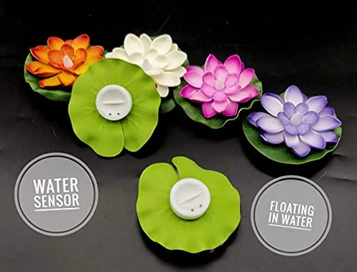 SMARTCAM 4 Pcs Sensor Water Floating Diyas Smokeless Flameless Candles Lotus Flowers Led Tea Light Candle for Pool, Pond, Glass Water Bowl,Diwali Decoration, Home Decor Items (Multi)