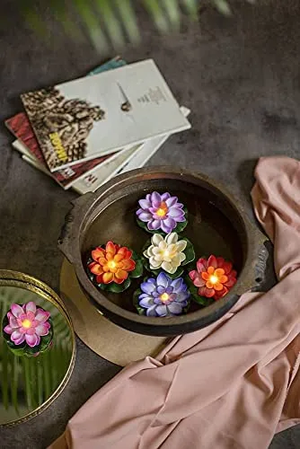 SMARTCAM 4 Pcs Sensor Water Floating Diyas Smokeless Flameless Candles Lotus Flowers Led Tea Light Candle for Pool, Pond, Glass Water Bowl,Diwali Decoration, Home Decor Items (Multi)