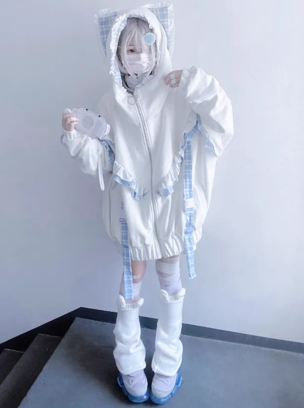 Subculture Check Cat Hoodie Hooded Over Ear