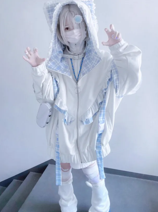Subculture Check Cat Hoodie Hooded Over Ear