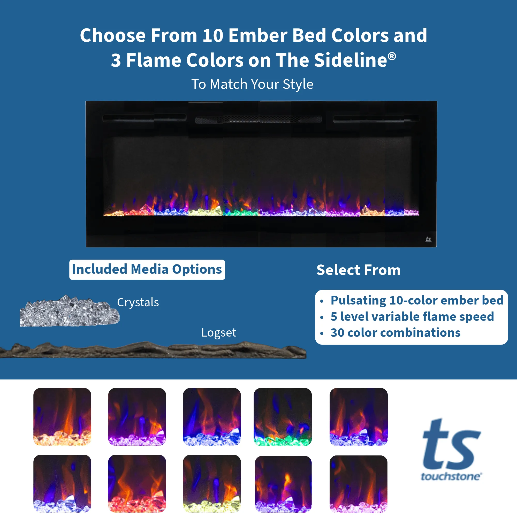The Sideline 40 Inch Recessed Smart Electric Fireplace 80027