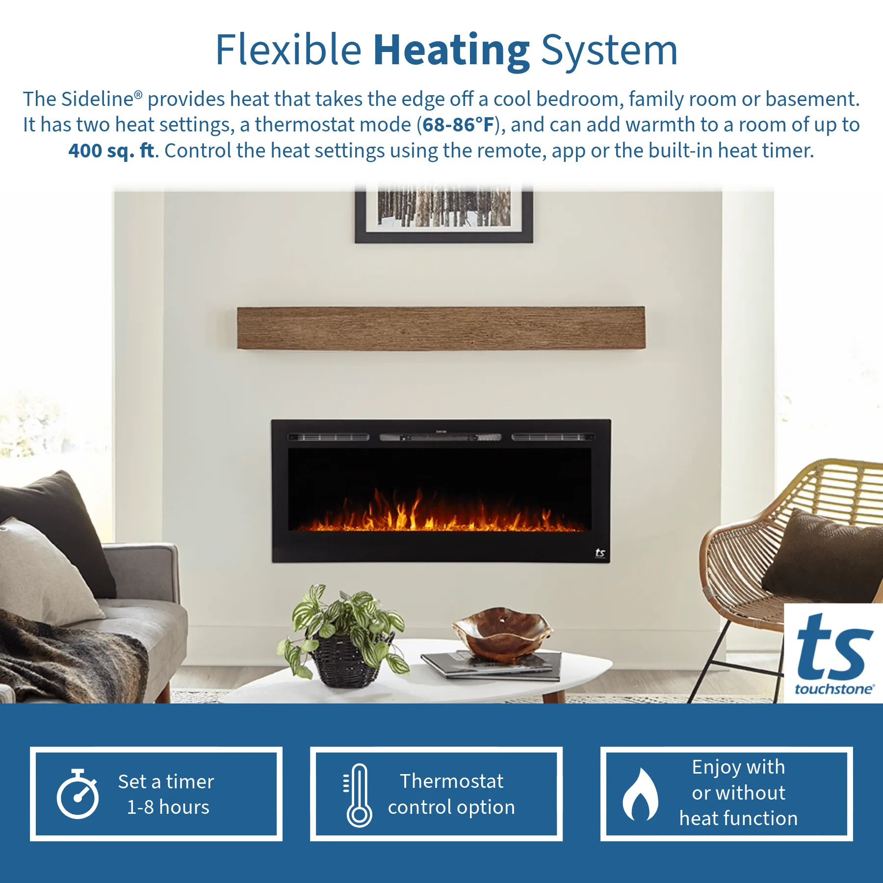 The Sideline 40 Inch Recessed Smart Electric Fireplace 80027