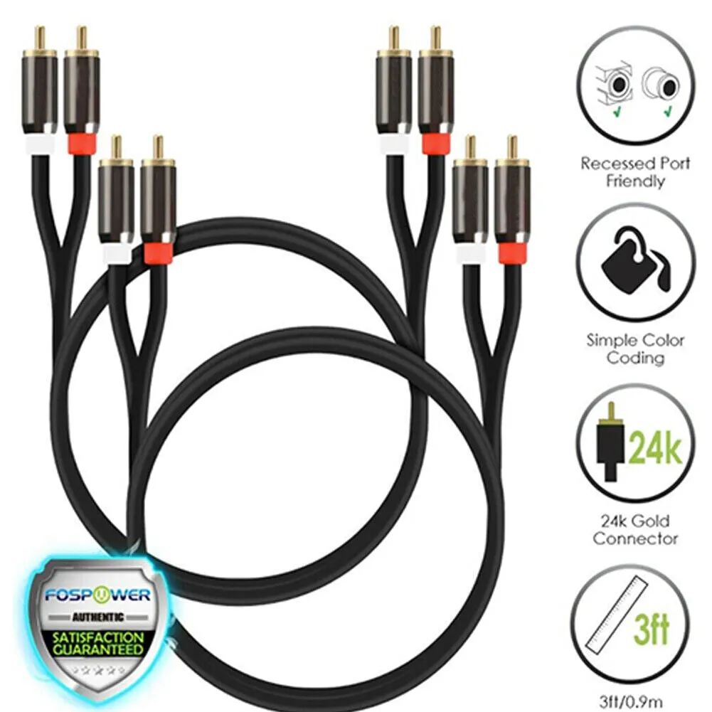 U 2-4 Plated 2-RCA to 2-RCA Male L/R Stereo Audio Coaxial Cable Cord Plug Patch